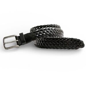 J. Crew braided woven black leather belt gunmetal buckle XL 42 44 NEW NWT